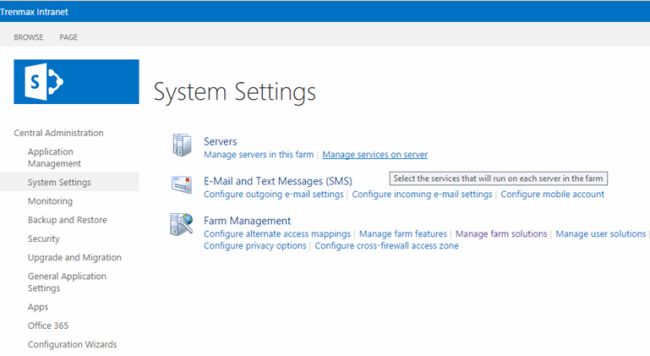 Click manage services on the server